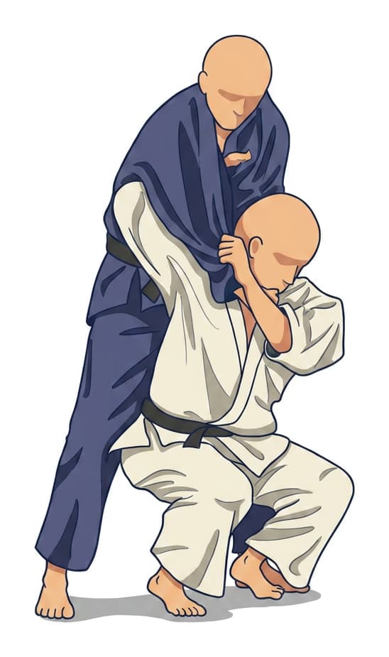 Illustration von Morote-seoi-nage, einem beidhändigen Schulterwurf