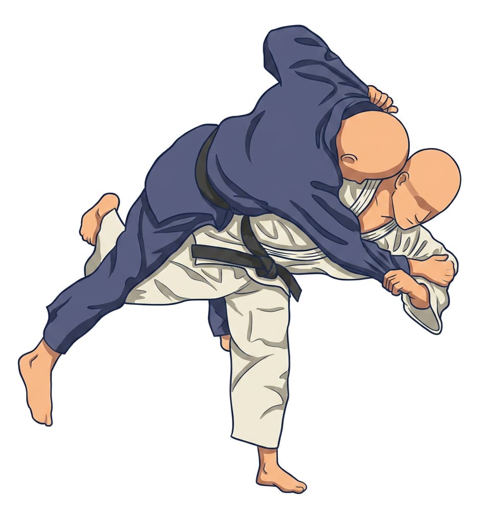 Uchi-mata: Observe the leg path between Uke’s legs.