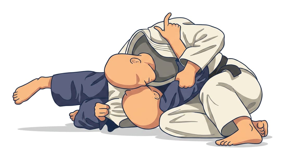 Illustration von Hon-kesa-gatame, einem Schärpenhaltegriff aus der Kesa-Familie