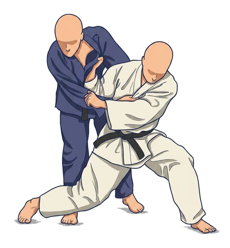 Illustration von Tai-otoshi mit tiefer gestreckter Beinsperre