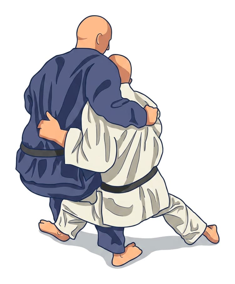 Illustration von Tani-otoshi mit Tori eng hinter Uke