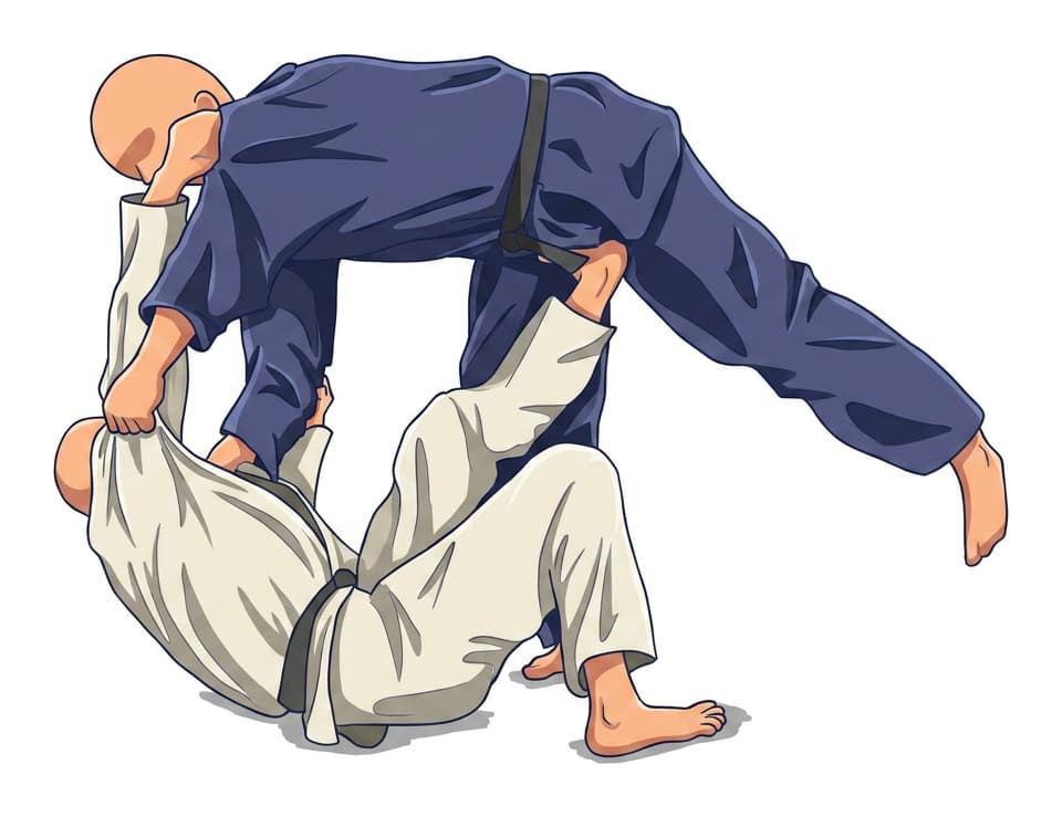 Tomoe-nage: Beobachte das Gleichgewicht nach vorn vor Toris Setzen und die Sohle am Bauch.