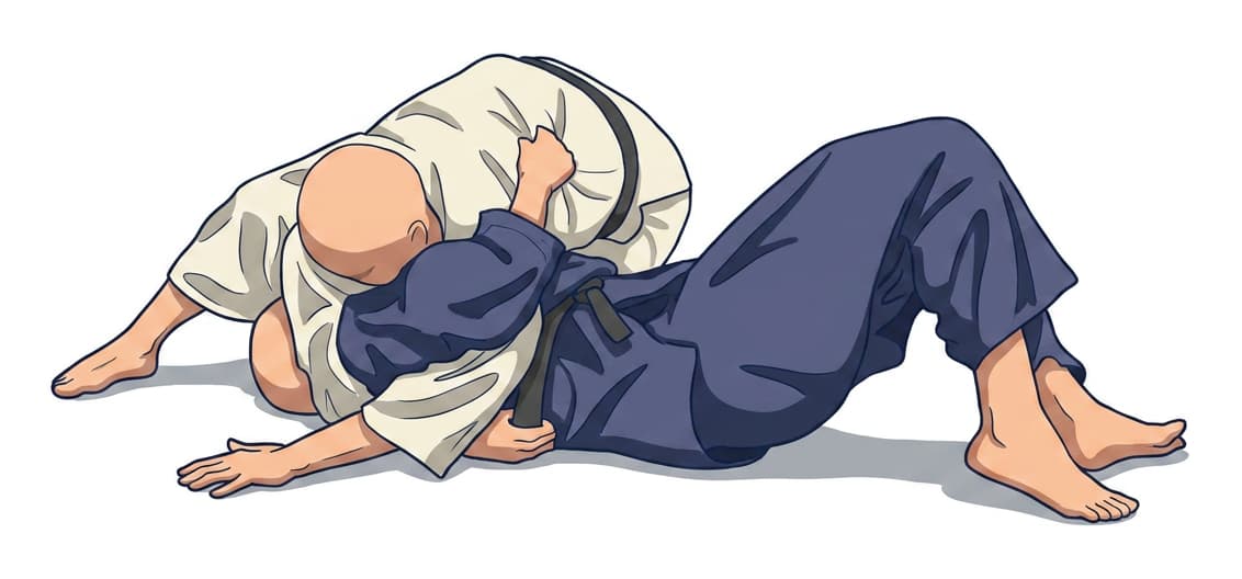 Illustration von Mune-gatame, einem seitlichen Haltegriff aus der Yoko-shiho-gatame-Familie